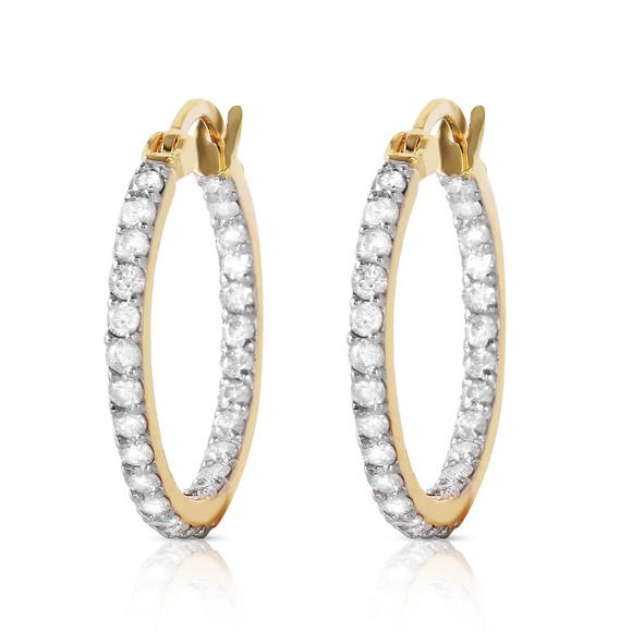 Galaxy Gold Products Jewelry - 14K. SOLID GOLD HOOP EARRING WITH NATURAL DIAMONDS